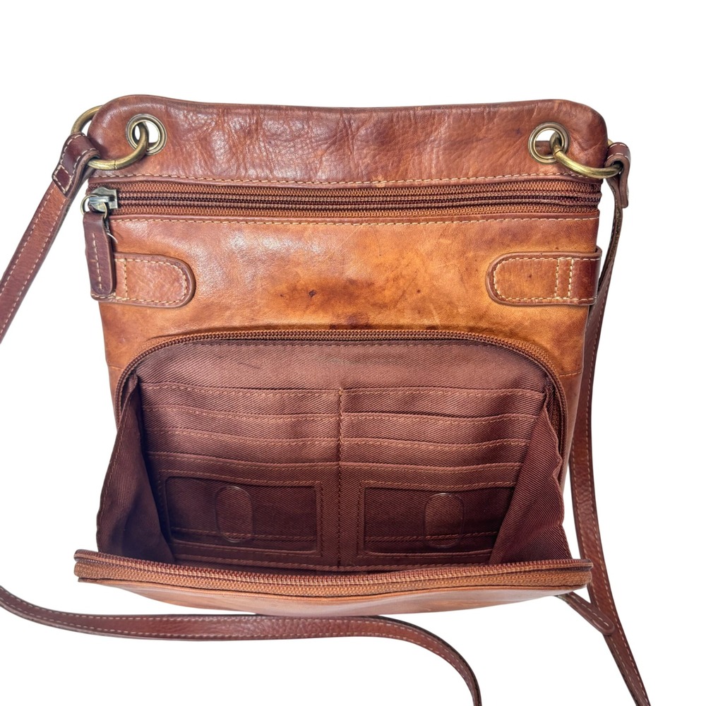 VTG Fossil Crossbody Bag Brown Leather Card Pocket Organizer Small Boho Hippie - Picture 8 of 12
